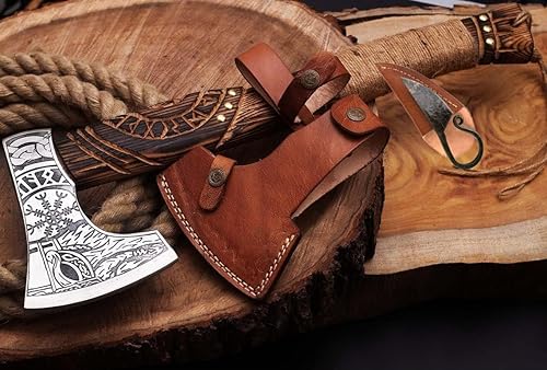 R&S Industries - Hacha vikinga forjada para él, hacha de hacha de camping barbuda, con funda de cuero, el mejor cumpleaños y aniversario para él.
