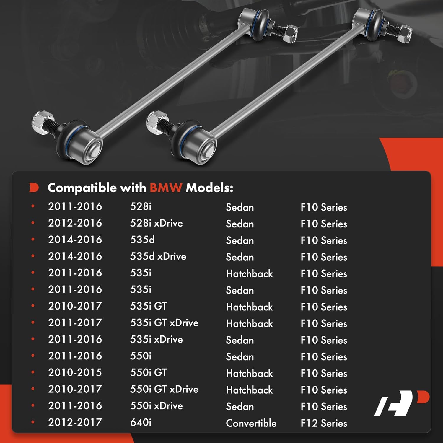 A-Premium 2 x Front Sway Bar Links Stabilizer Bar Links, Compatible with BMW 528i 535d 535i 550i (GT xDrive) & 740Ld 740Li 740i 750i 760Li 750Li (xDrive) & 640i 650i (xDrive Gran Coupe)