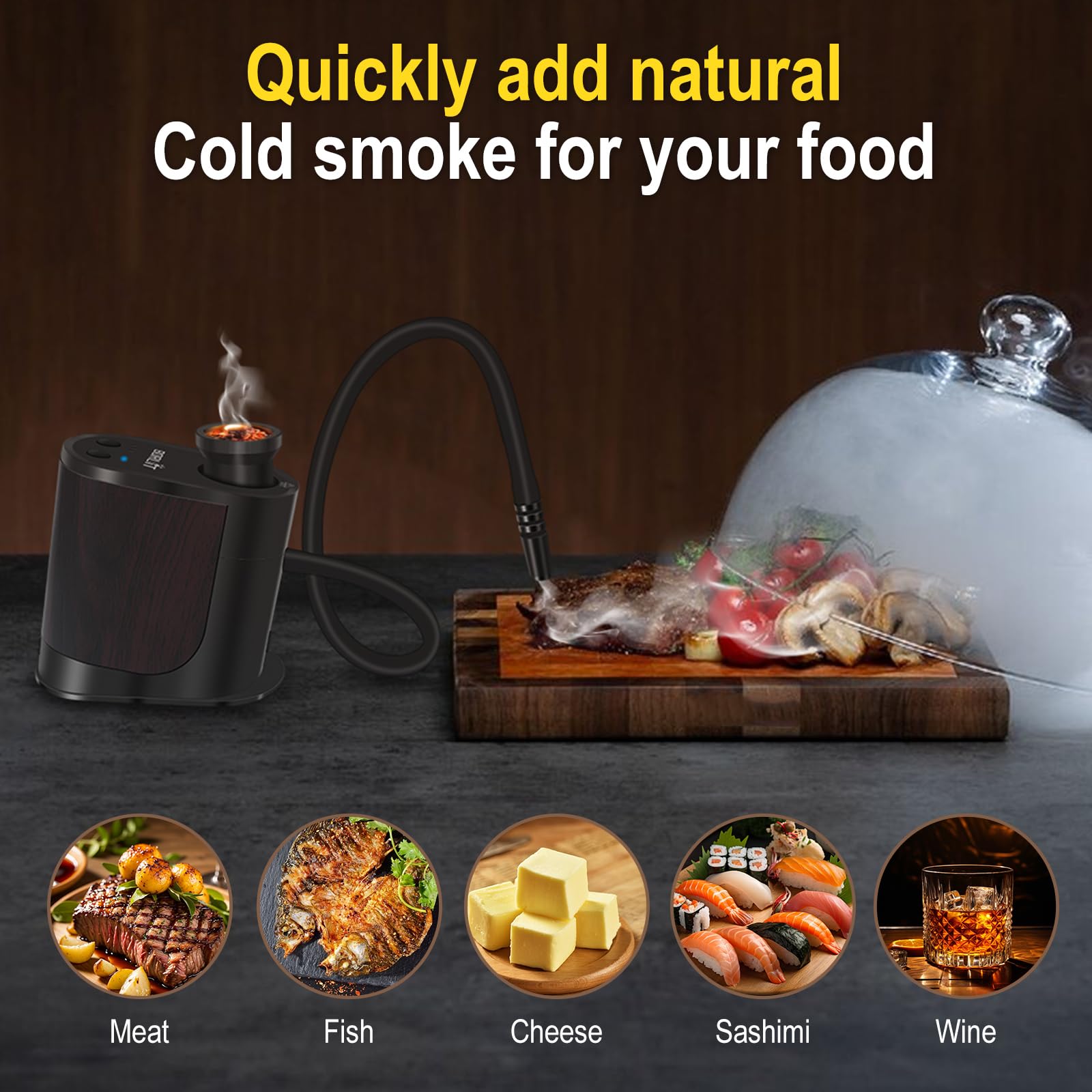BORUIT Kit per affumicatore per cocktail, ricaricabile, regolabile, con 3 impostazioni, spegnimento automatico e 4 sapori, trucioli di legno con kit vecchio stile affumicato, regalo per uomini, papà