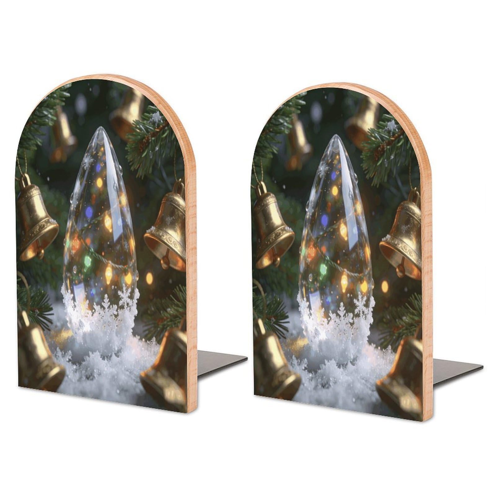 Sujetalibros de madera grande antideslizante con diseño de rocío navideño