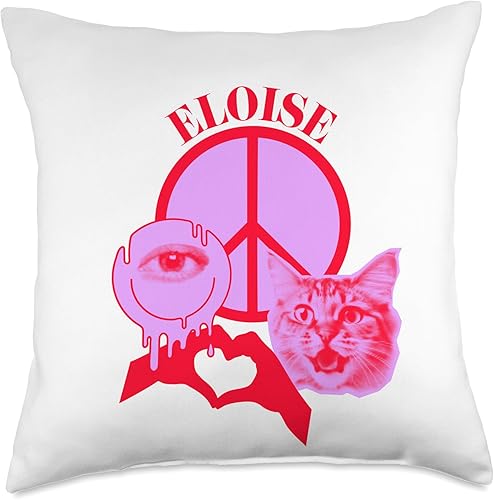 Miniatura 4 de Eloise Name Personalized Peace and Karma Co. Personalized Eloise First Name I Love Retro Cat Mom Throw Pillow, 16x16, Multicolor