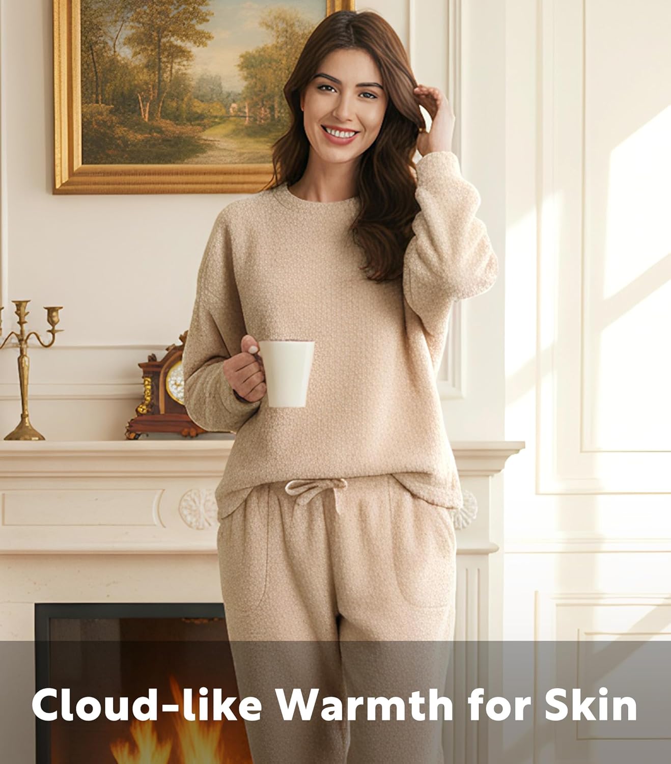 DAVID ARCHY Women's Fleece Loose Pajamas Warm Soft Fluffy Winter Loungewear Thermal Sleep Pjs Set with Pockets - Image 6