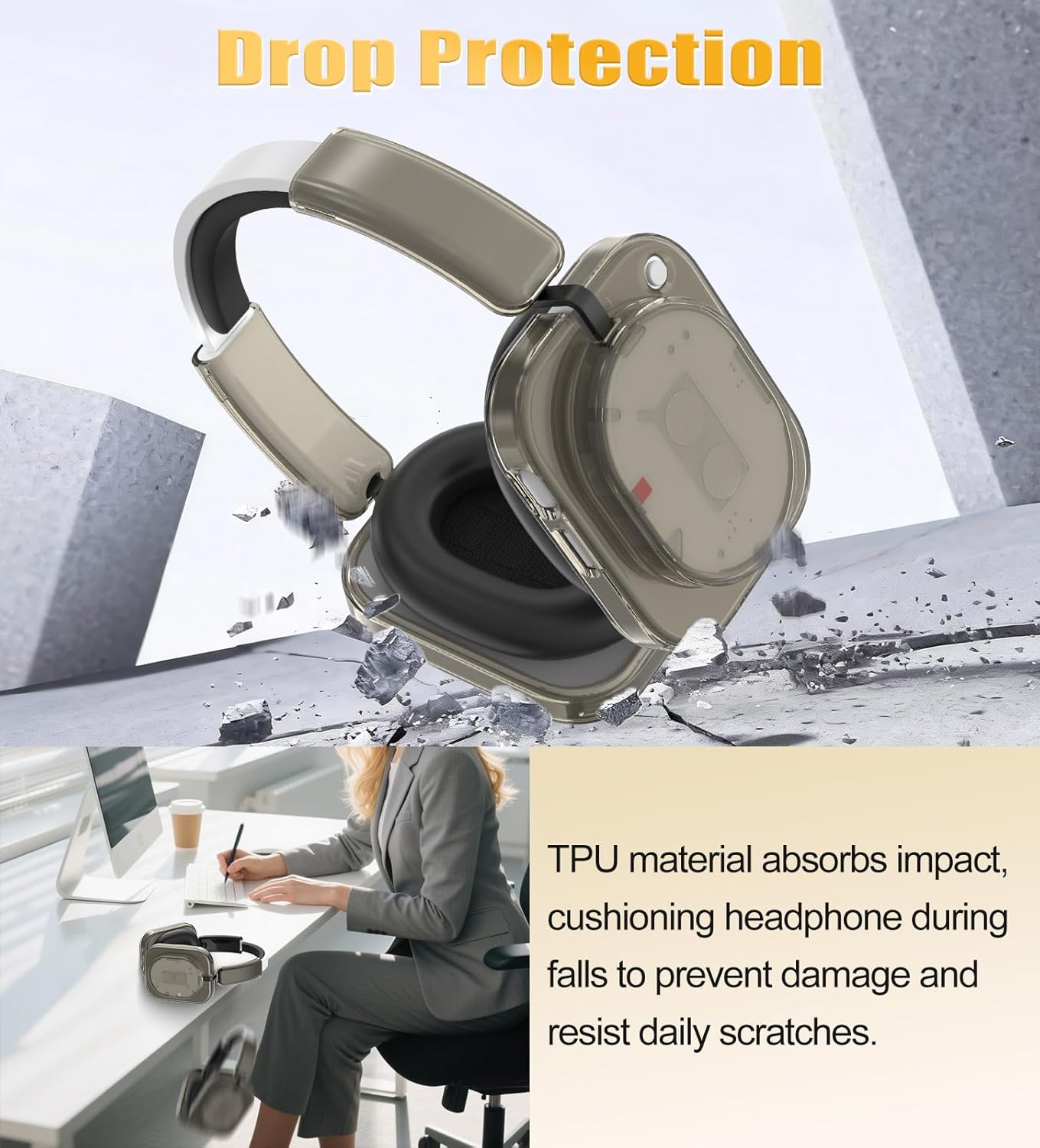 Case for Nothing Headphone 1,2IN1 Clear TPU Ear Cups Cover & PC Headband Cover, Shell Covers Replacement Shockproof/Washable/Dust-Proof/Scratch-Resistant for Men Women (Clear Gray) - Image 3