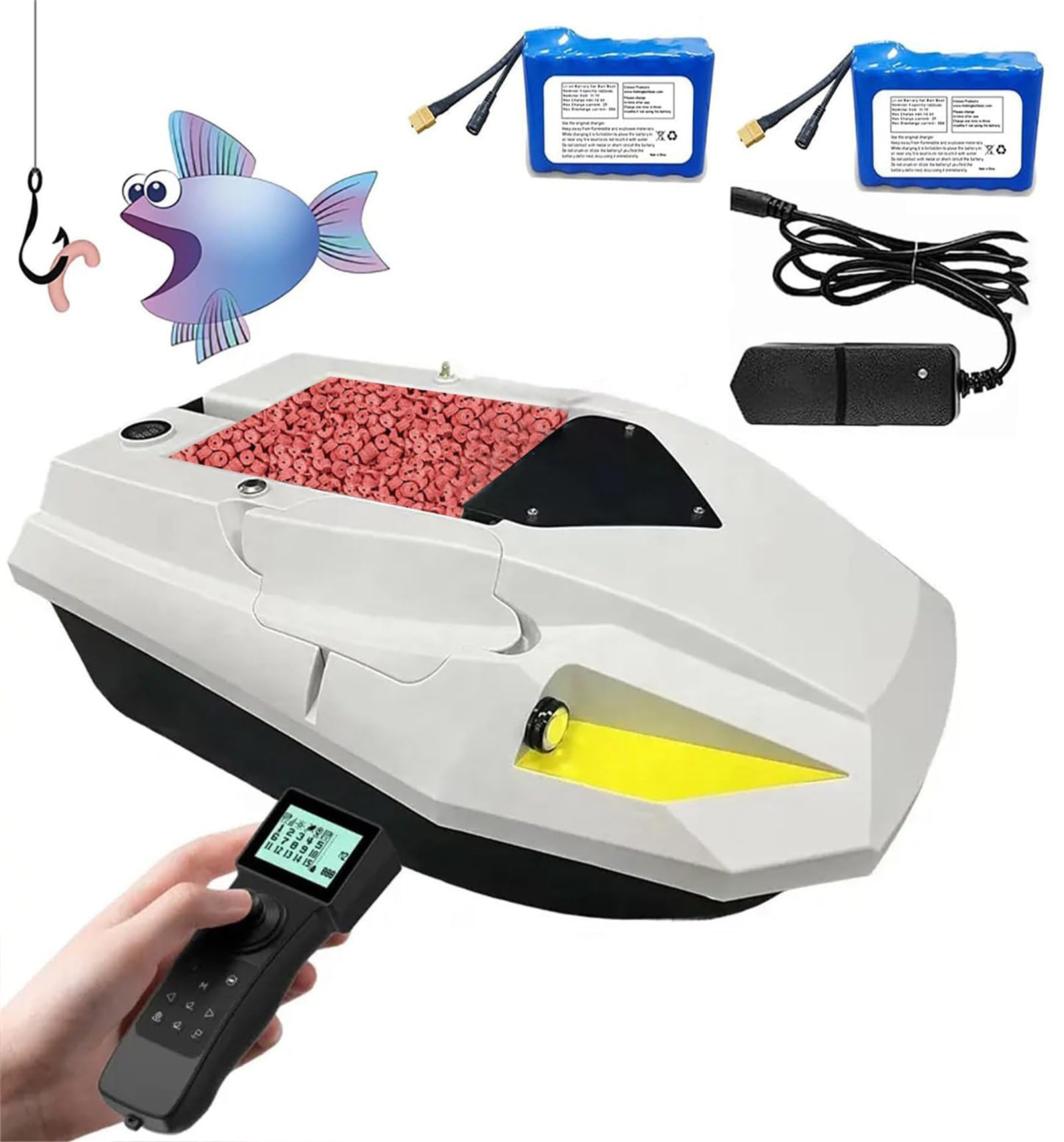 CYMYYDS Fishing Bait Boat with Bait Release, GPS Smart RC Bait Boats Speedboat with GPS/2x15600mAh Batteries/Night Lights, 100-Point Positioning, 3-Speed Adjustable for Anglers