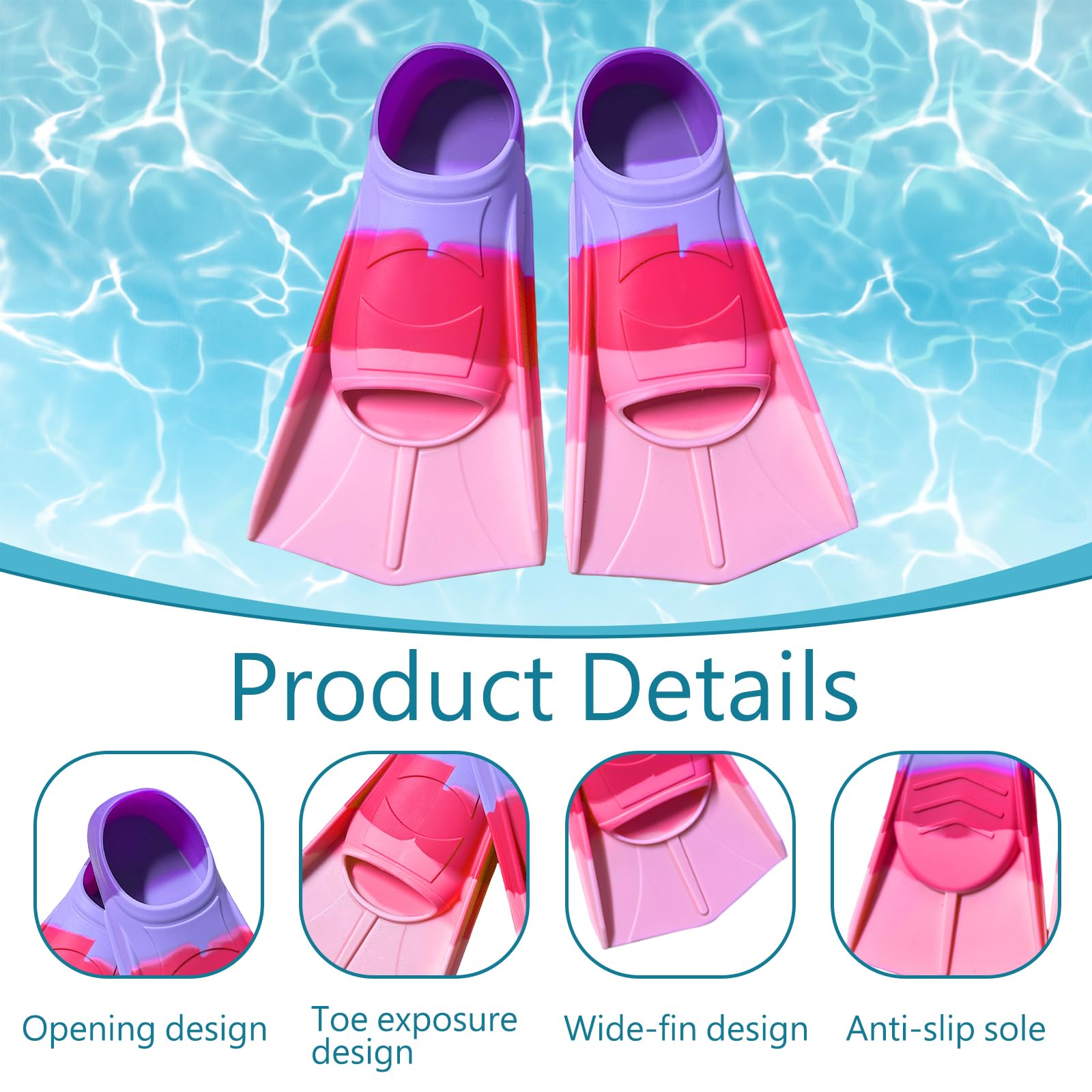 Aletas de natación, aletas cortas de silicona, aletas de buceo, aletas de arco iris, aletas cortas de entrenamiento, aletas cortas para entrenamiento de natación, esnórquel, buceo para principiantes