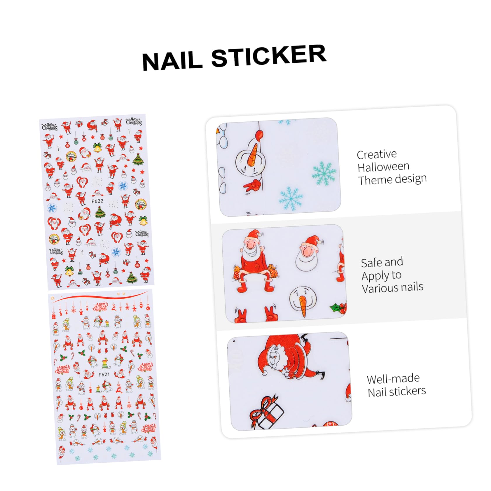 Healeved 18fogli Adesivi Natale Per Unghie Di Sticker Autoadesivi Per Decorazioni Con Tema Santa Claus Facili Da Applicare Design e Resistente Perfetti Per Nail Art Festiva