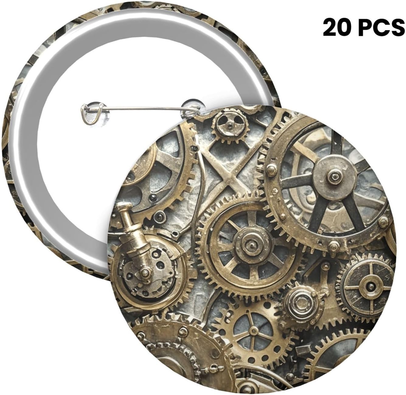 Cool Steampunk Gears Button Pins 1 Pc, 2.4 Inch Round Button Badges Metal Personalized Picture Photo Pin Buttons Kit For Craft Supplies Christmas Diy Party Projects image 2