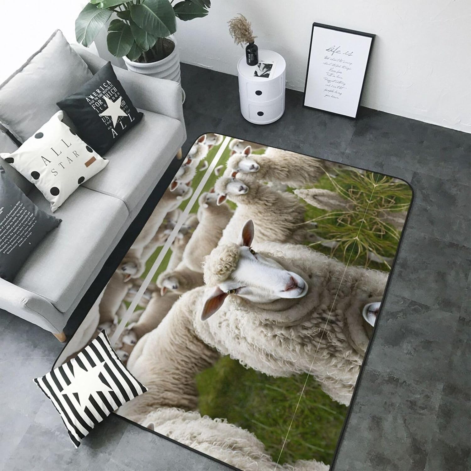 Flannel Non-Slip (Cute Sheep Lamb) Rug Pad 80×50in Soft Washable Protective for Hardwood Floors Bedroom Bathroom Living Room