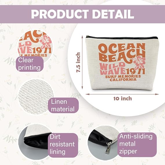 Ocean Beach Makeup Bag - California Surf Cosmetic Bags, Surfing Gifts, Beach Lover Gifts