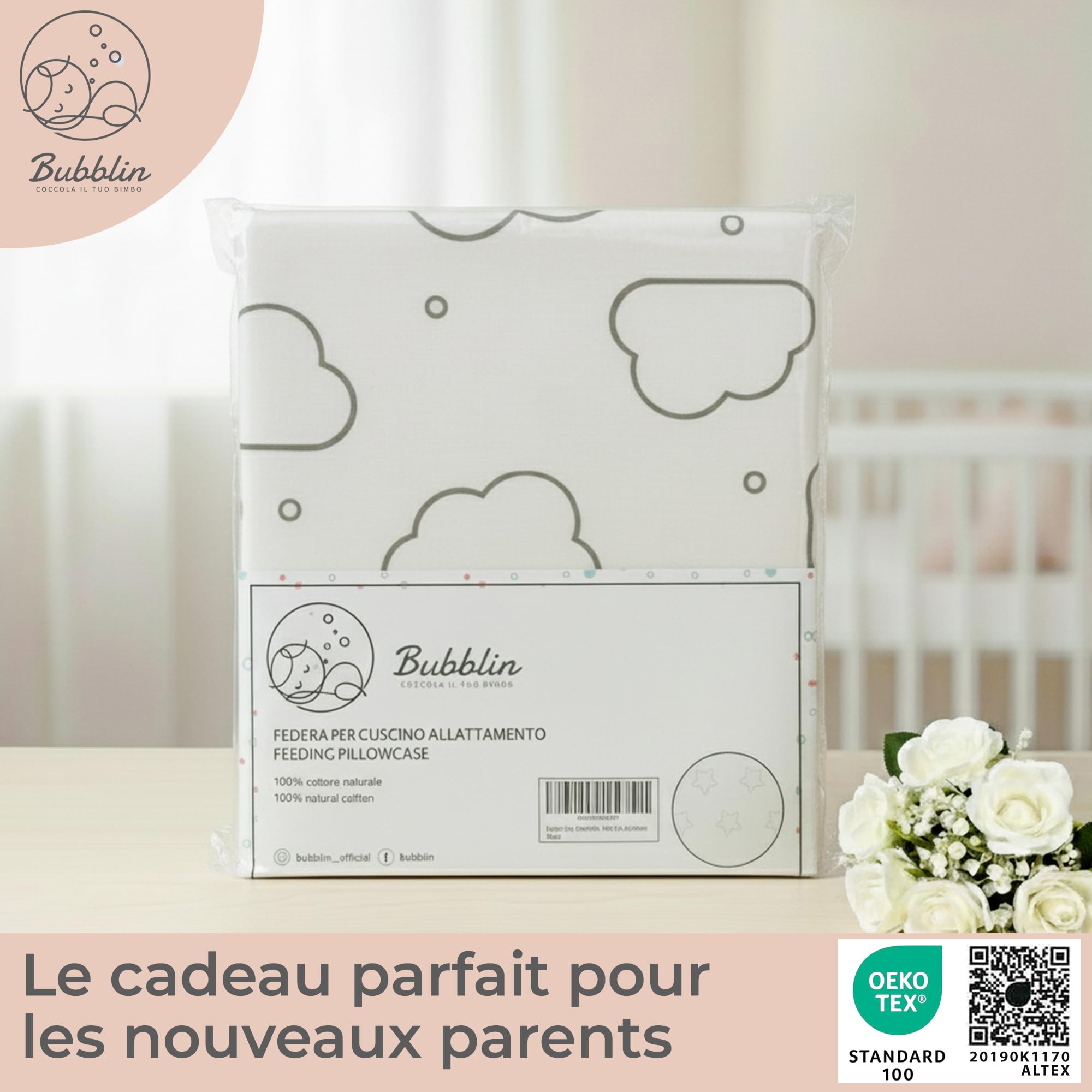 Housse de Coussin pour Allaitement 100% Coton avec Fermeture Discrète (Housse de Coussin pour Allaitement, Étoile) (Housse de Coussin pour Allaitement, Nuage)