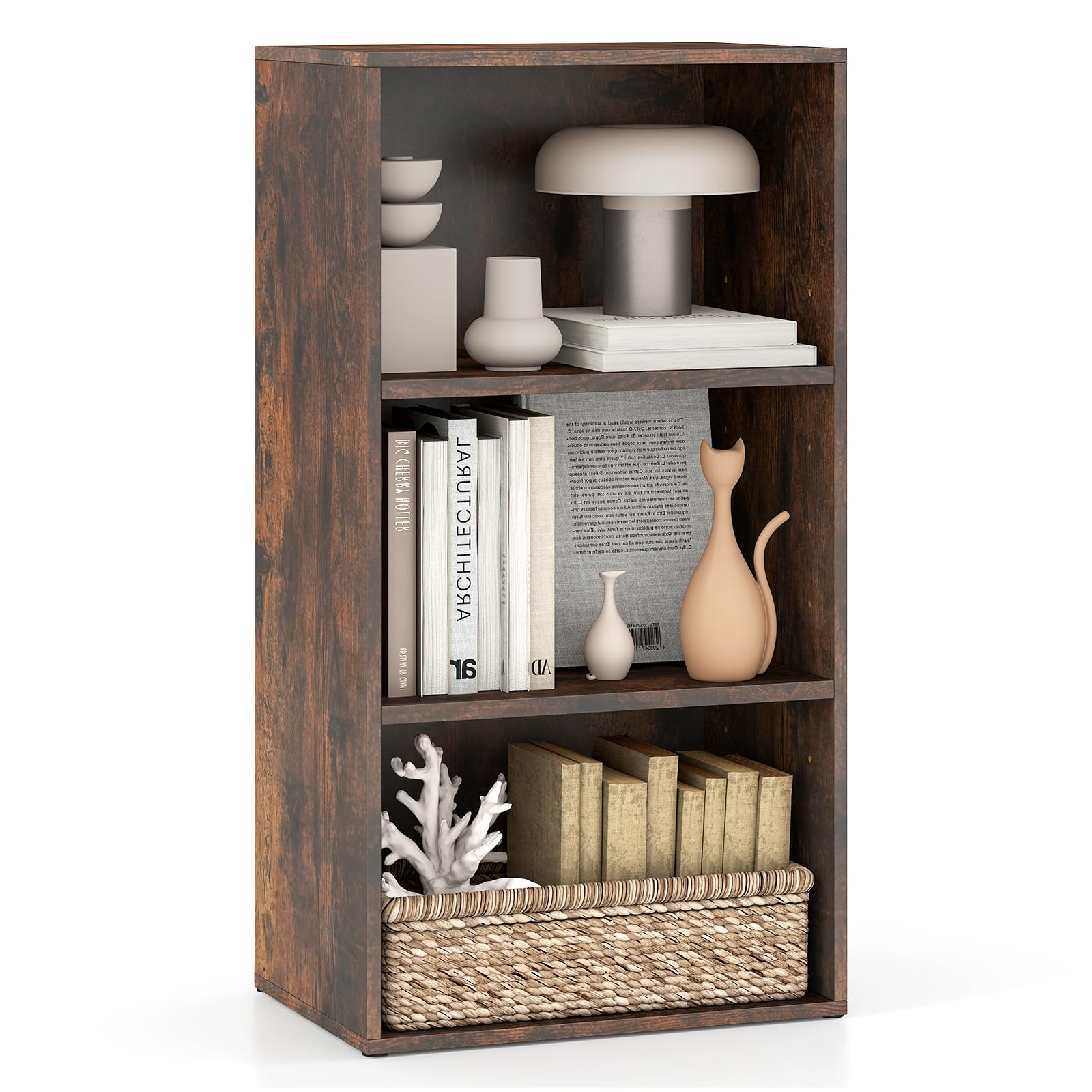 COSTWAY 2/3-Tier Cube Bookcase, Wooden Storage Bookshelf Open Shelving Unit with Adjustable Shelves, Cube Storage Cabinet Organizer for Living Room Bedroom Office (Rustic Brown, 42 x 29.5 x 80 cm)