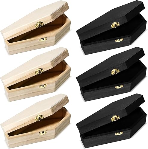6 cajas de ataúd de Halloween sin terminar, cajas de madera en forma de ataúd con tapas con bisagras para manualidades, cajas de ataúd de madera disponible en Yaxa El Salvador