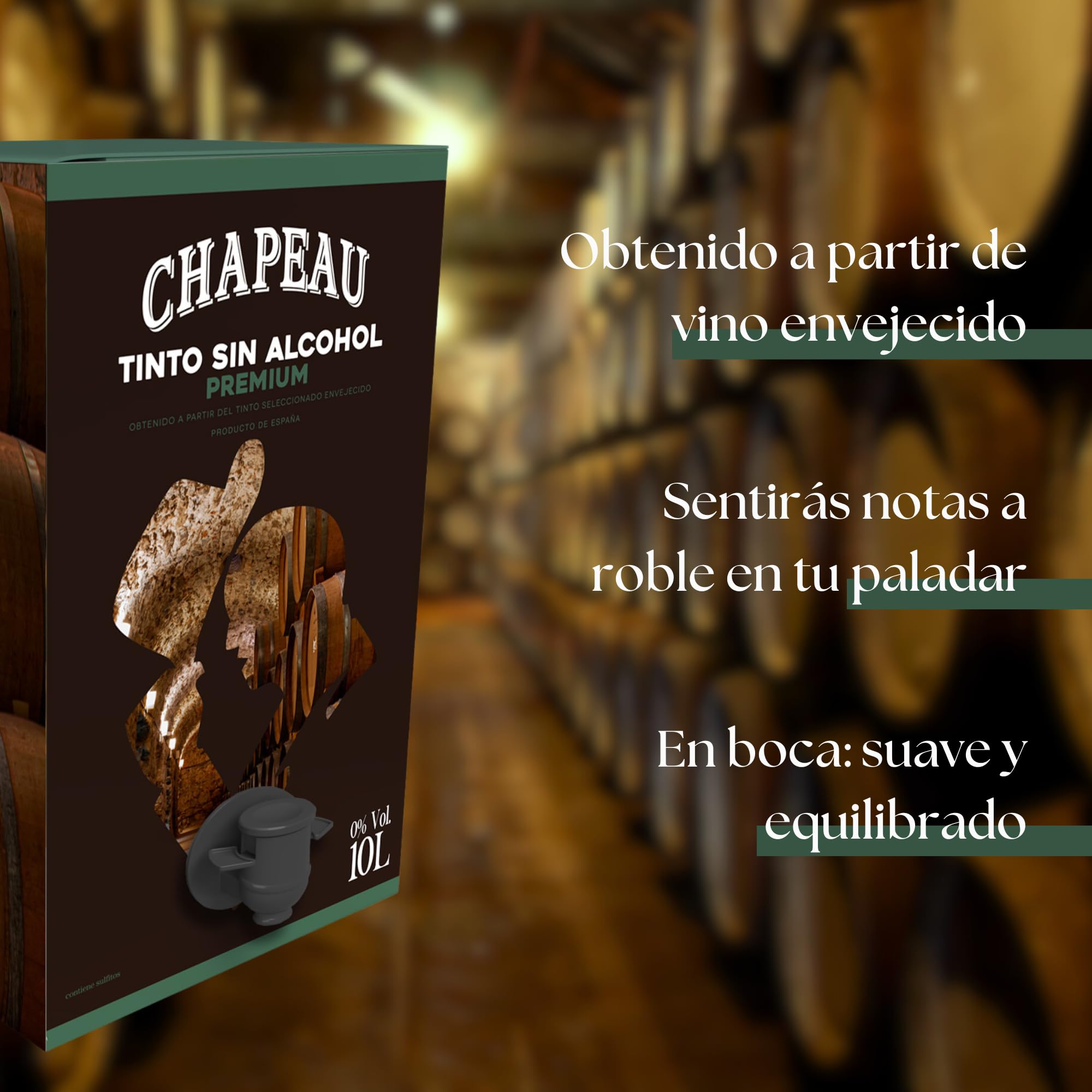 CHAPEAU Vin rouge Premium 0,0 % sans alcool 10 l Sac en boîte | Vin déalcoolisé avec douces notes de chêne | Idéal pour une vie saine, la cuisine, le traitement médical | Sûr et sain | Fabriqué à La