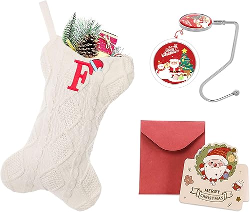 Miniatura 178 de Ulico Medias de Navidad con iniciales, calcetines de Navidad de punto con monograma bordado grande de 18 pulgadas, calcetín de Navidad para niños