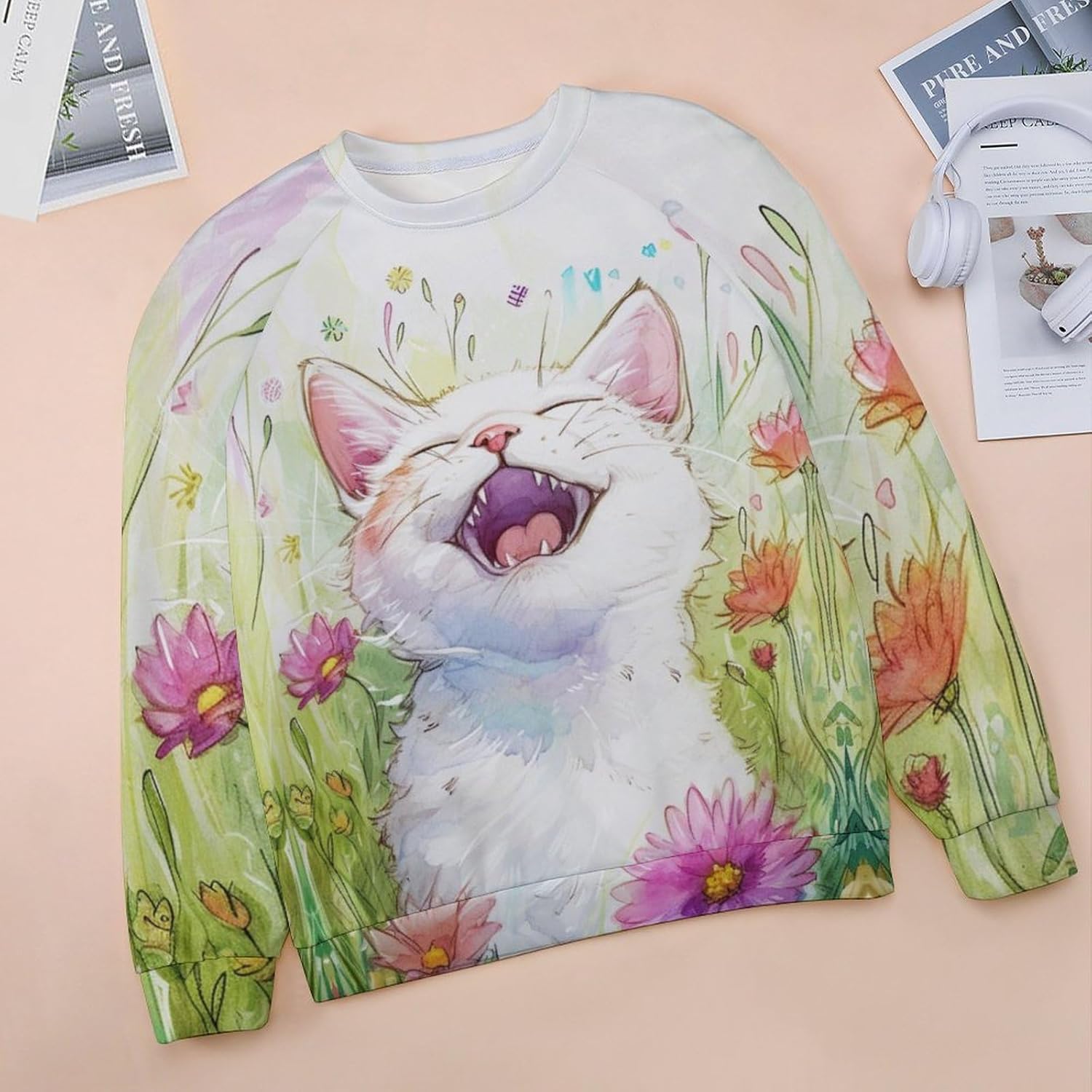 Cat Sweatshirts for Women Long Sleeve Crewneck Pullover Cotton Casual Plus Size Causal Fall Lounge Sweater - Image 4