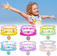 Vista 2 de PinkSheep Bracelets for Kids Girls Pearl Bead Bracelets Teen Jewelry Set Party Favor Costume Princess Pretend Play,Beaded Stretch Charm Bracelet Set