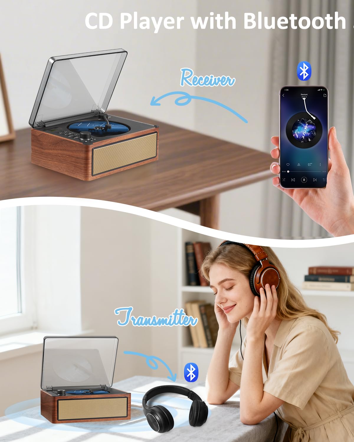G Keni CD Player Bluetooth 5.0 mit Radio & AUX - Tragbarer Stereo CD-Spieler mit 3000 mAh Akku, Doppel-Lautsprechern, LED-Display, Klinke & Bluetooth Sender Ältere, Kinder