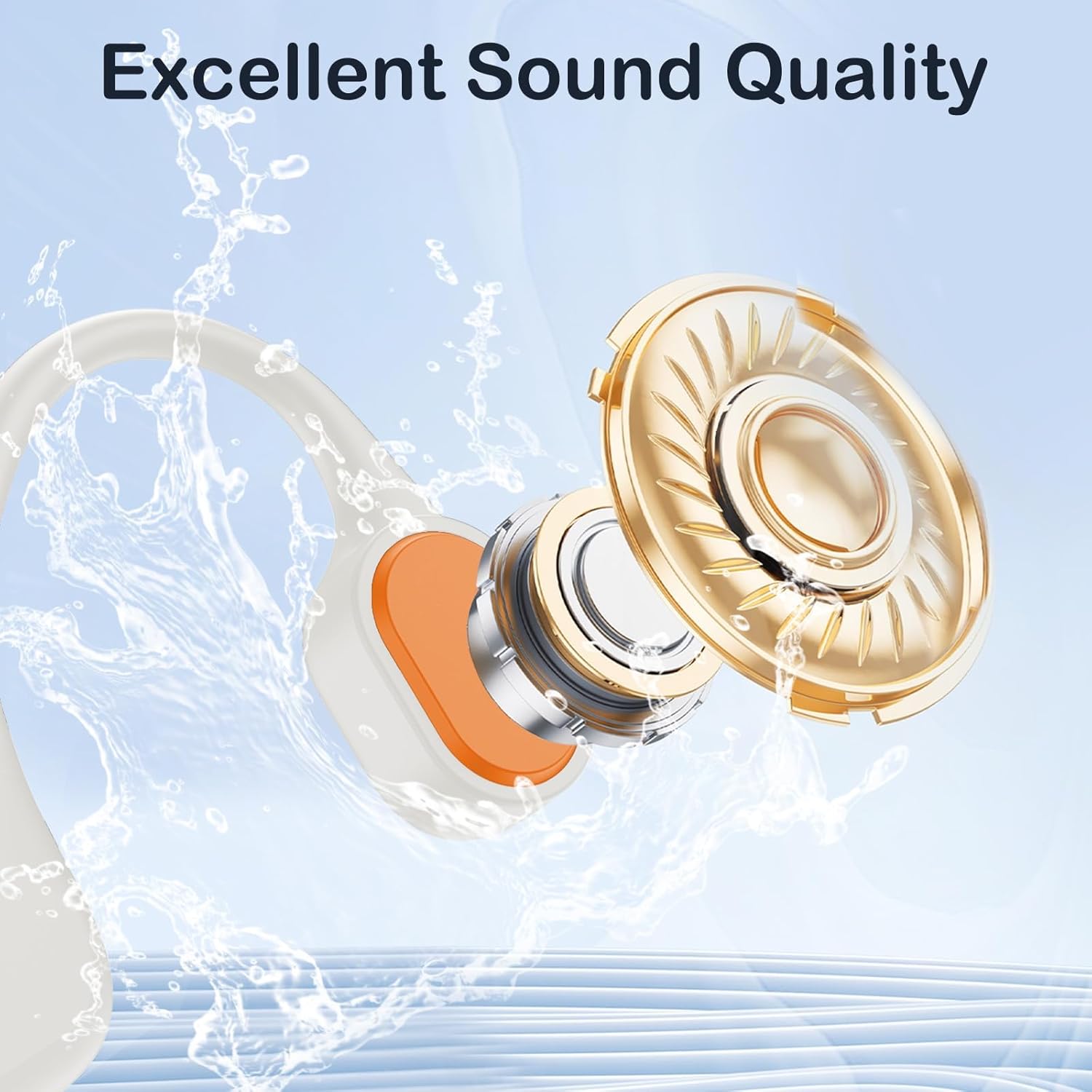 Swimming Headphones IP68 Waterproof, Open Ear Bone Conduction Underwater Headphones Bluetooth 5.4& MP3 with 32GB Memory Card, Soft/Skin/Lightweight Sound Swim Earbuds-SurfAudio(Orange)