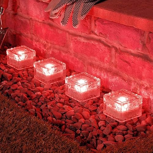 Miniatura 10 de Luces solares para cubitos de hielo – Luz solar de ladrillo LED para paisaje, luz de ladrillo de cristal, luces de camino al aire libre