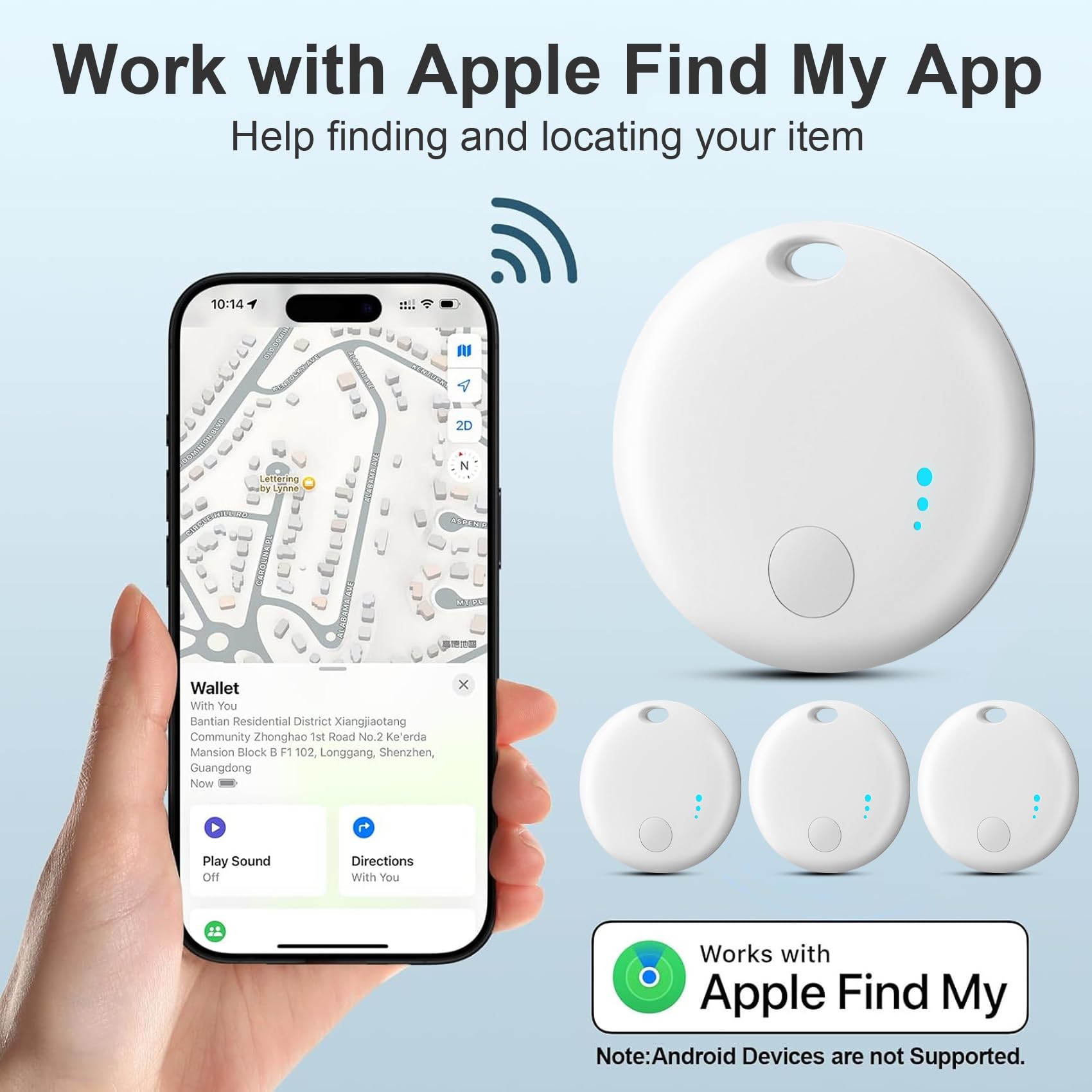 Tracker Smart,lokalizator kluczy, 4 szt., Bluetooth Tracker kompatybilny z Apple Wo jest? Aplikacja (tylko iOS) Znajdź i miej swoje rzeczy w zasięgu wzroku: klucze (Biały)