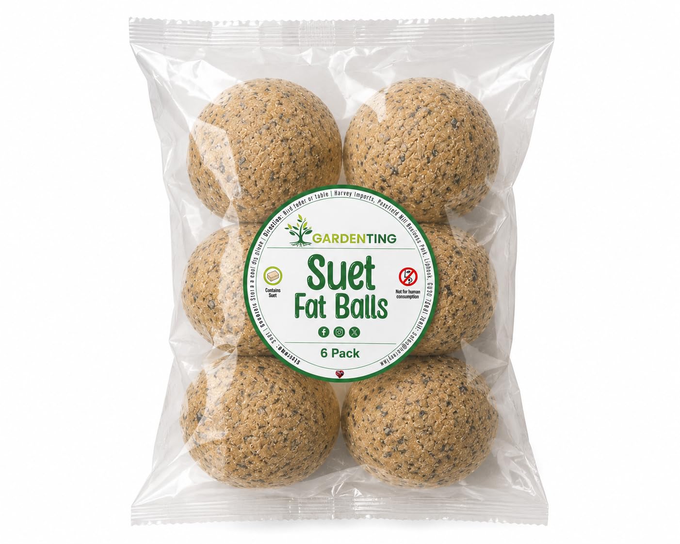 Garden Ting Premium Suet Fat Balls Wild Birds, Pack of 6,black