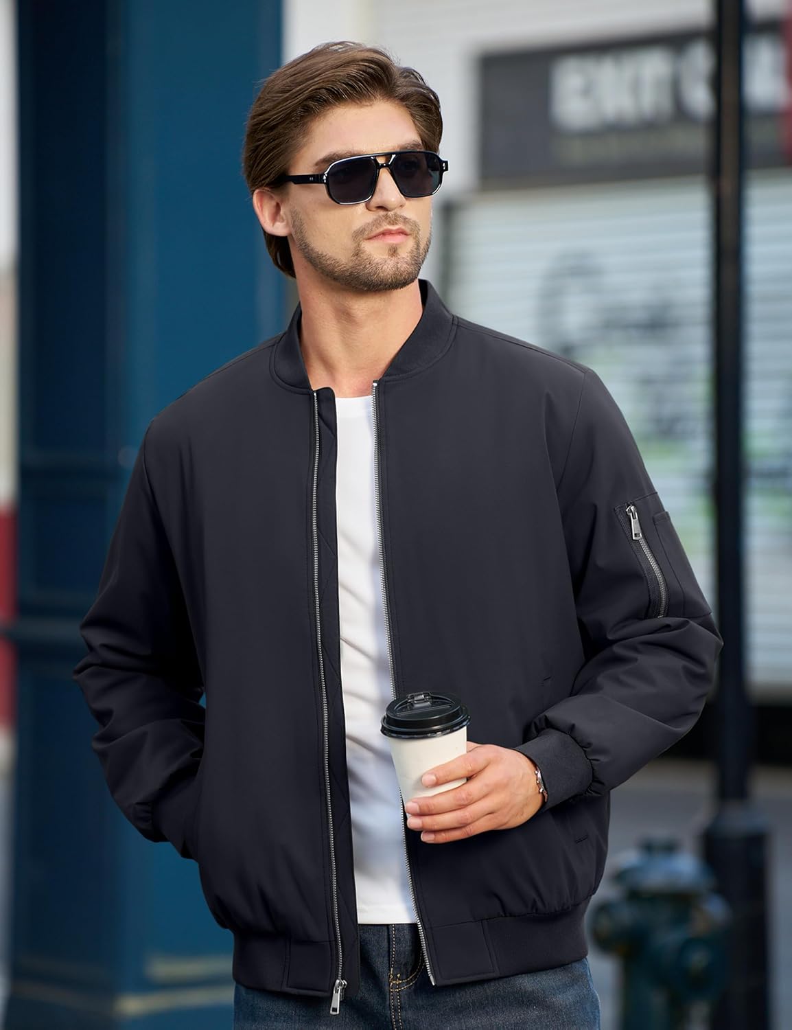 Cotrasen Mens Bomber Jacket Fall Winter Warm Windbreaker Casual Full Zip Padded Coats with Pockets - Image 2