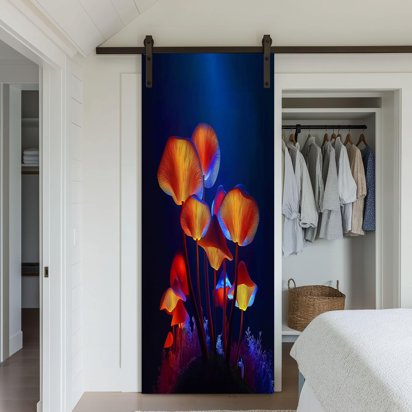 3D Dark Fantasy Naklejka na drzwi wewnętrzne, wodoodporna samoprzylepna dekoracja ścienna PCW, neonowe grzyby, plakat naklejki do sypialni, salonu, 95 x 215 cm (szer. x wys.)