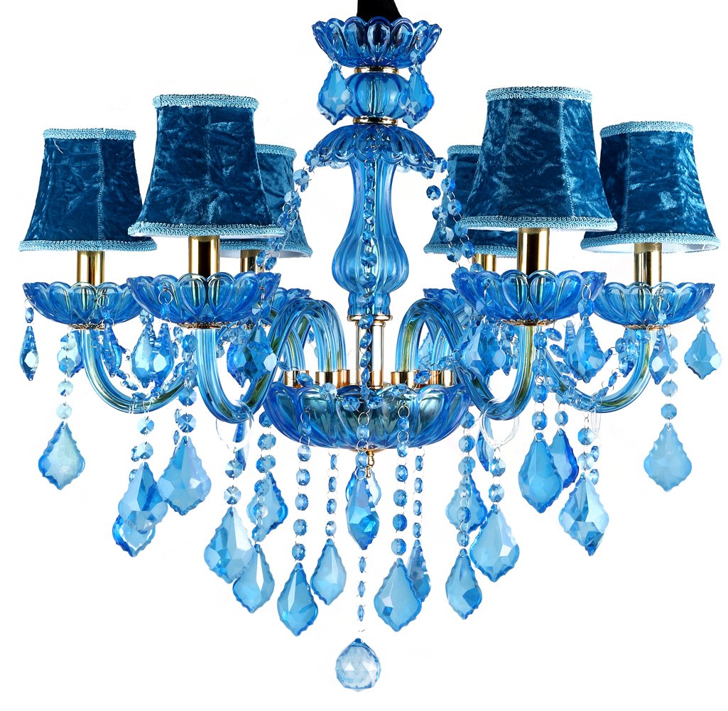 Aiwen Sala da Pranzo Lampada da Soffitto Lampadario a Candela Di Cristallo Blu Vetro Plafoniera Camera da Letto Luce Pendente Soggiorno Lampada 6 Luci