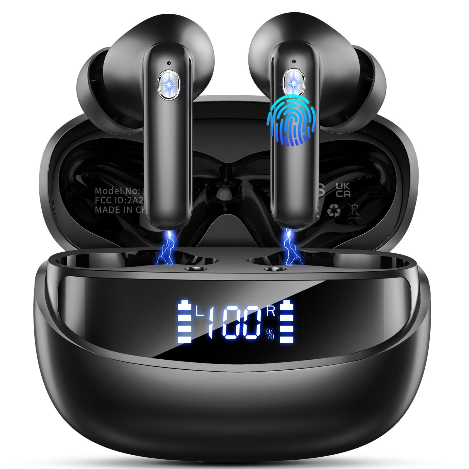 Bluetooth Kopfhörer, Kopfhörer Kabellos Bluetooth 5.4 HiFi Stereo, In Ear Kopfhörer mit ENC Noise Cancelling Mic, 50 Std Spielzeit Kabellose Kopfhörer mit 3D Bass LED-Anzeige, IP7 Wasserdicht Ohrhörer