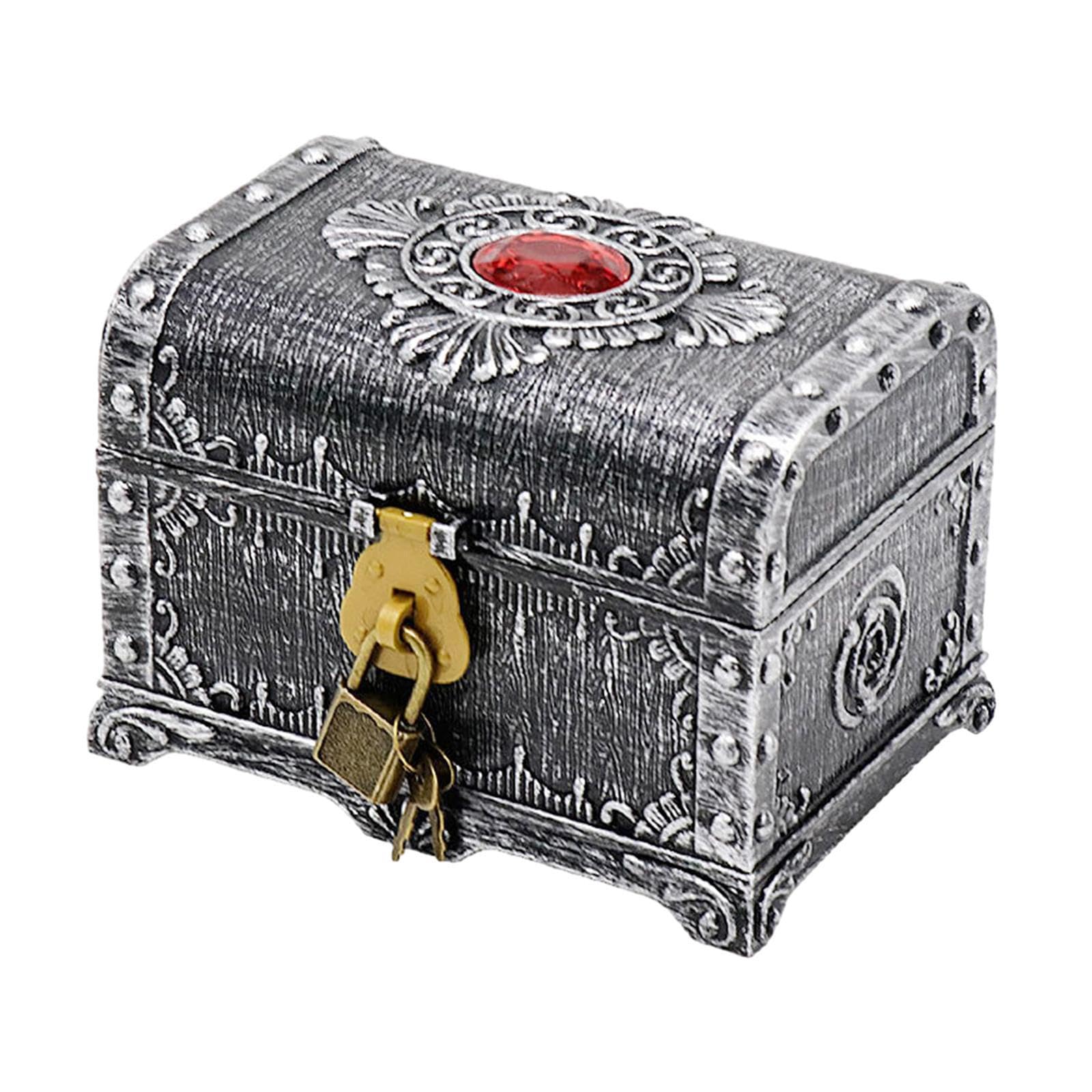 AMSLSIU Antique Decorative Chest Boxes Provide Versatile Storage For Kids Treasure Toys And Look In Any Room Treasure Collection Storage Box Is Antique , ancient silver , 14x11x10.5cm