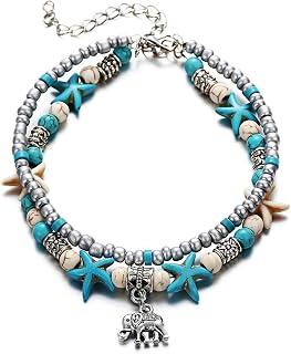 2pcs Bohemian Turquoise Turtle Pendant CCB Beaded Braided Bracelets Adjustable String Strand for Women Summer Beach Holiday Jewelry