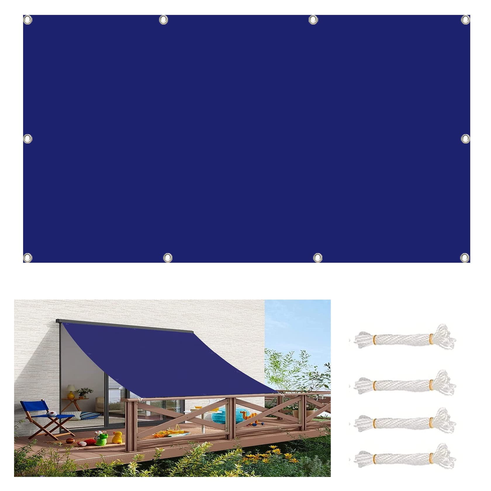 Voile d'ombrage rectangulaire pour terrasse et balcon bleu