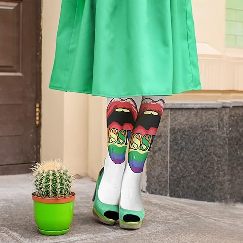 Miniatura 5 de devor Calcetines altos hasta la rodilla para niñas, calcetines de algodón para mujer, calcetines atléticos, calcetines divertidos, besos, lesbianas