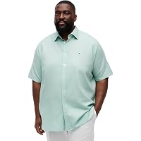 Tommy Hilfiger Uomo Camicia Linen Solid Maniche Corte, Verde (Crushed Mint)