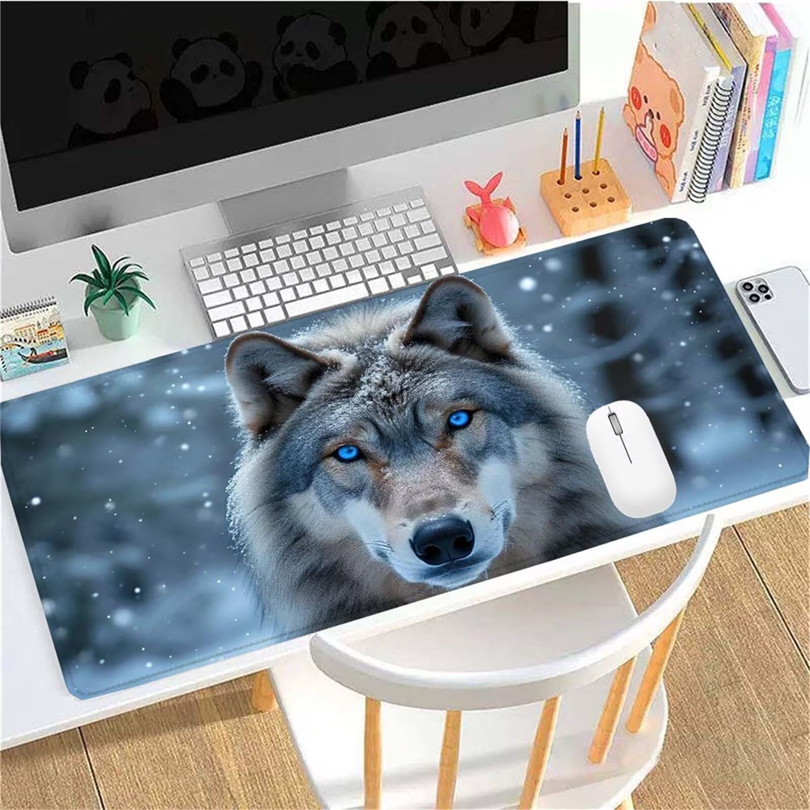 Alfombrilla Ratón Bosque Lobo Alfombrilla Ratón XXL 1400x600x3mm Mouse Pad Resiste Salpicaduras, Extendida de Gran Tamaño con Bordes Cosidos, Mejora Precisión y Velocidad,Antideslizante,Duradera y-407