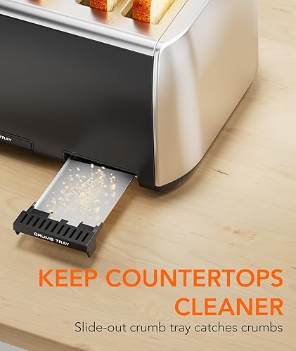 Miniatura 7 de Tostadora de 4 rebanadas, paneles de control dobles de 6 ajustes de sombra, tostadoras de ranura extra ancha con bandejas de migas extraíbles,