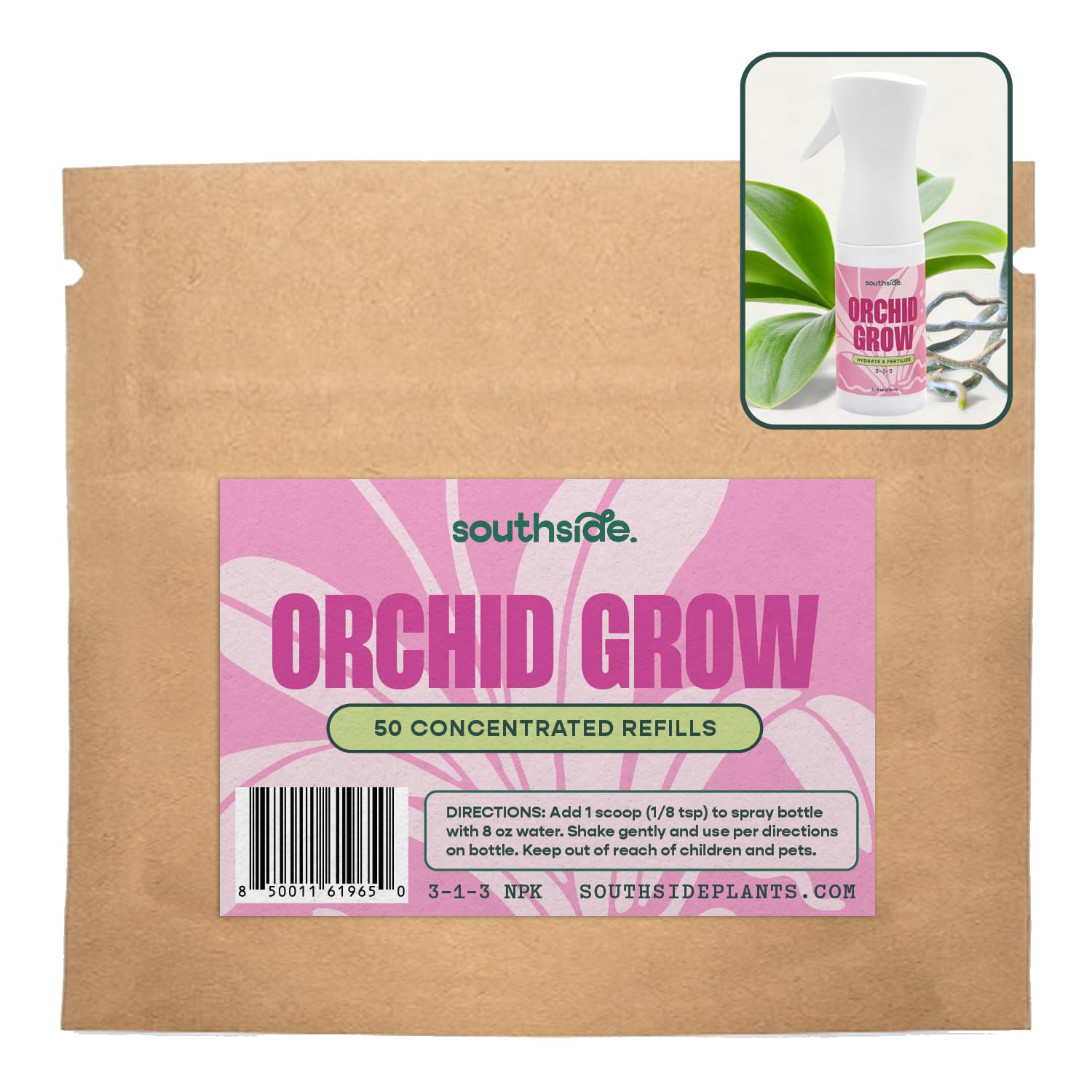 Southside Orchid Bloom Fertilizer - 50 Concentrated Refills (Spray Bottle not Included) - Hydrate & Fertilize (1-3-2 NPK) - Economical Plant Food for Orchids