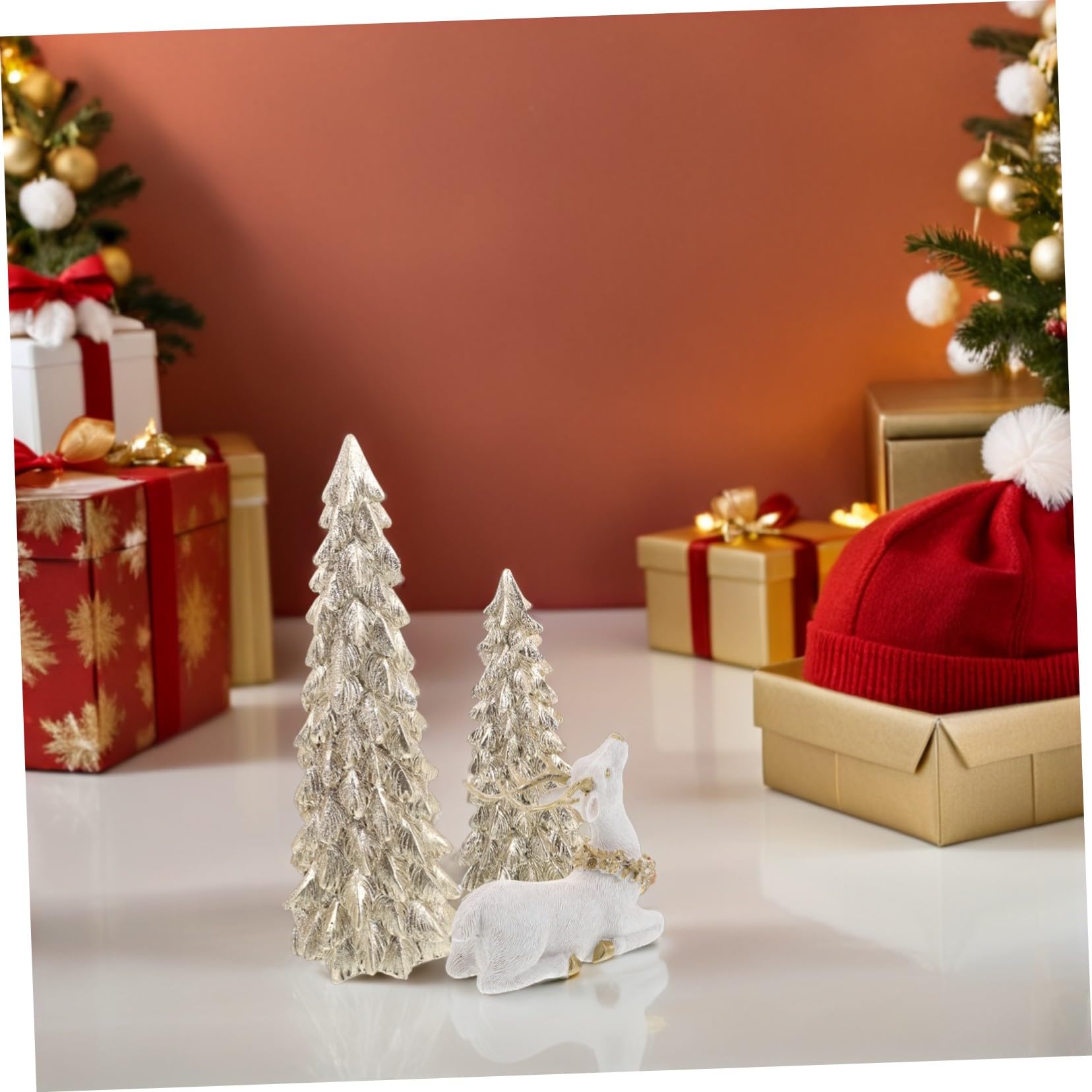 Healifty Decoraciones Navideñas Árbol y Reno de Resina Adornos de Mesa Miniatura para Centros de Mesa y Decoración de Fiestas para Repisa de Chimenea y Ambiente Festivo