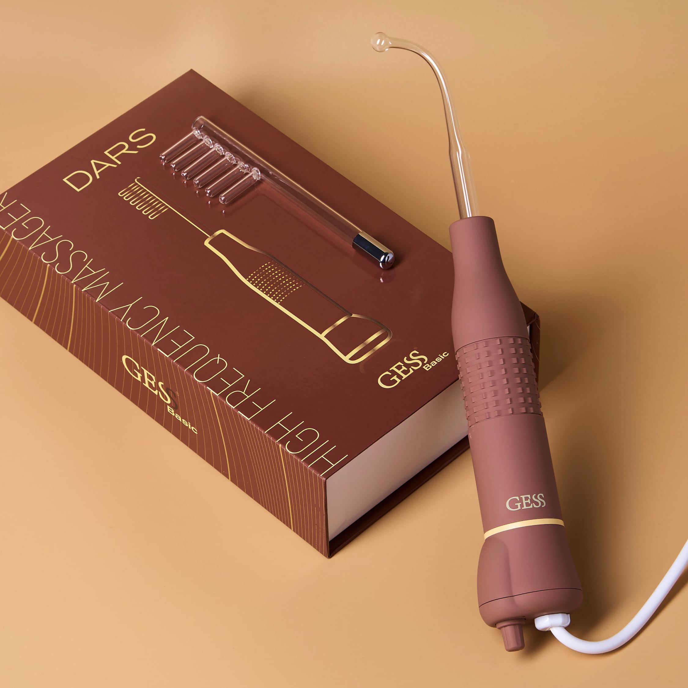 GESS Dars - Aparato de masaje de alta frecuencia con gas argón y neón, 2 electrodos faciales y cabello, barra de alta frecuencia para el tratamiento del acné, antienvejecimiento