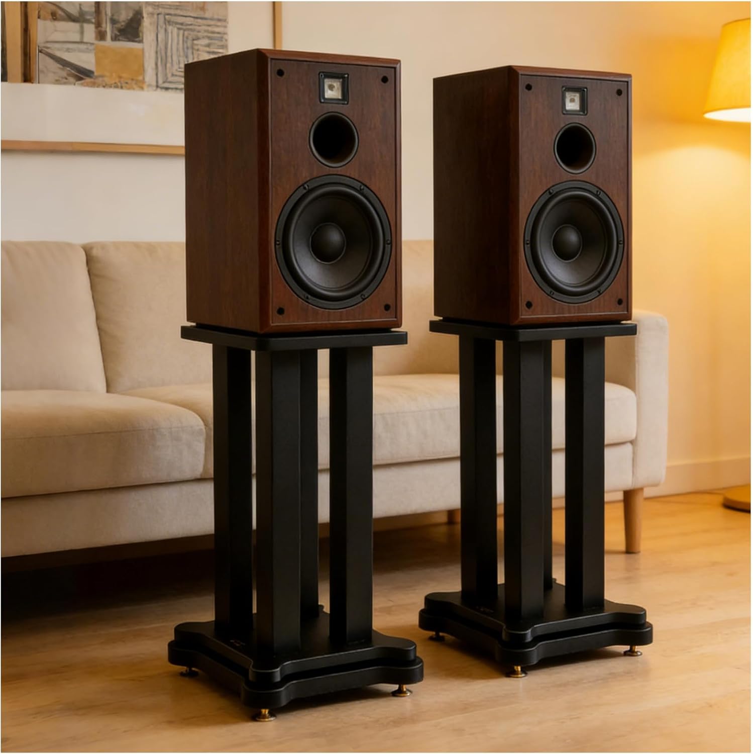 Heavy Duty Bookshelf Speakers Stand Pair, Floor Speaker Stands for Surround, Large Universal Speaker Stands for Bookshelf Satellite Sound, Holds 110lbs, for Home Theater/Studio (Black, 23.6in)