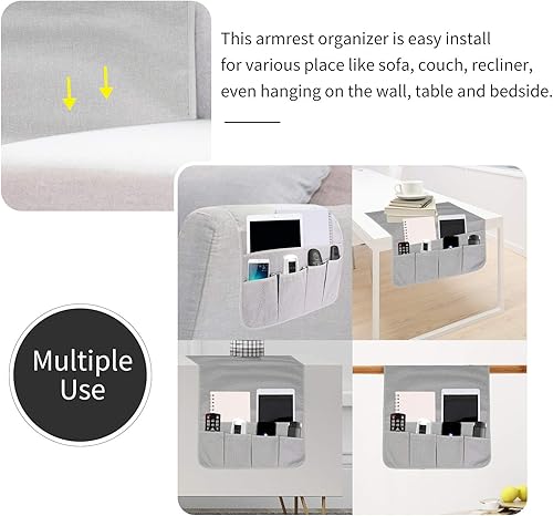 Miniatura 39 de Organizador de reposabrazos para sofá, soporte de control remoto para sofá reclinable, organizador de silla con 5 bolsillos para revista, tableta