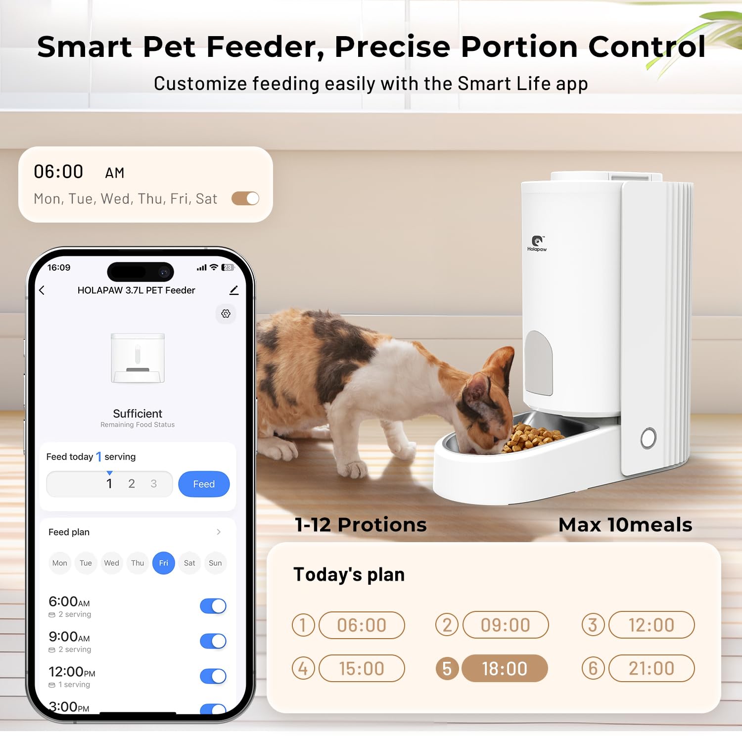 Automatic Cat Feeder - 2.4G WiFi Cat Food Dispenser, 3.7L Timed Pet Feeder with APP Control for Remote Feeding, 1-10 Meals per Day for Small Dog Kitten Indoor, Detachable for Cleaning - image 2