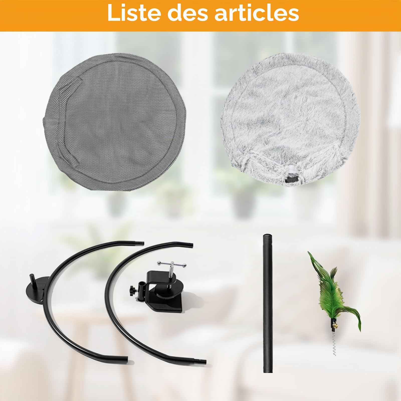 Double Couche Lits pour Chats de Bureau, avec Barre à Ressort, Réglage en Hauteur, Rotation à 360°, Charge Maximale de 20 kg, Hamac pour Chats, Idéal pour Le Bureau, la Maison et Les Espaces