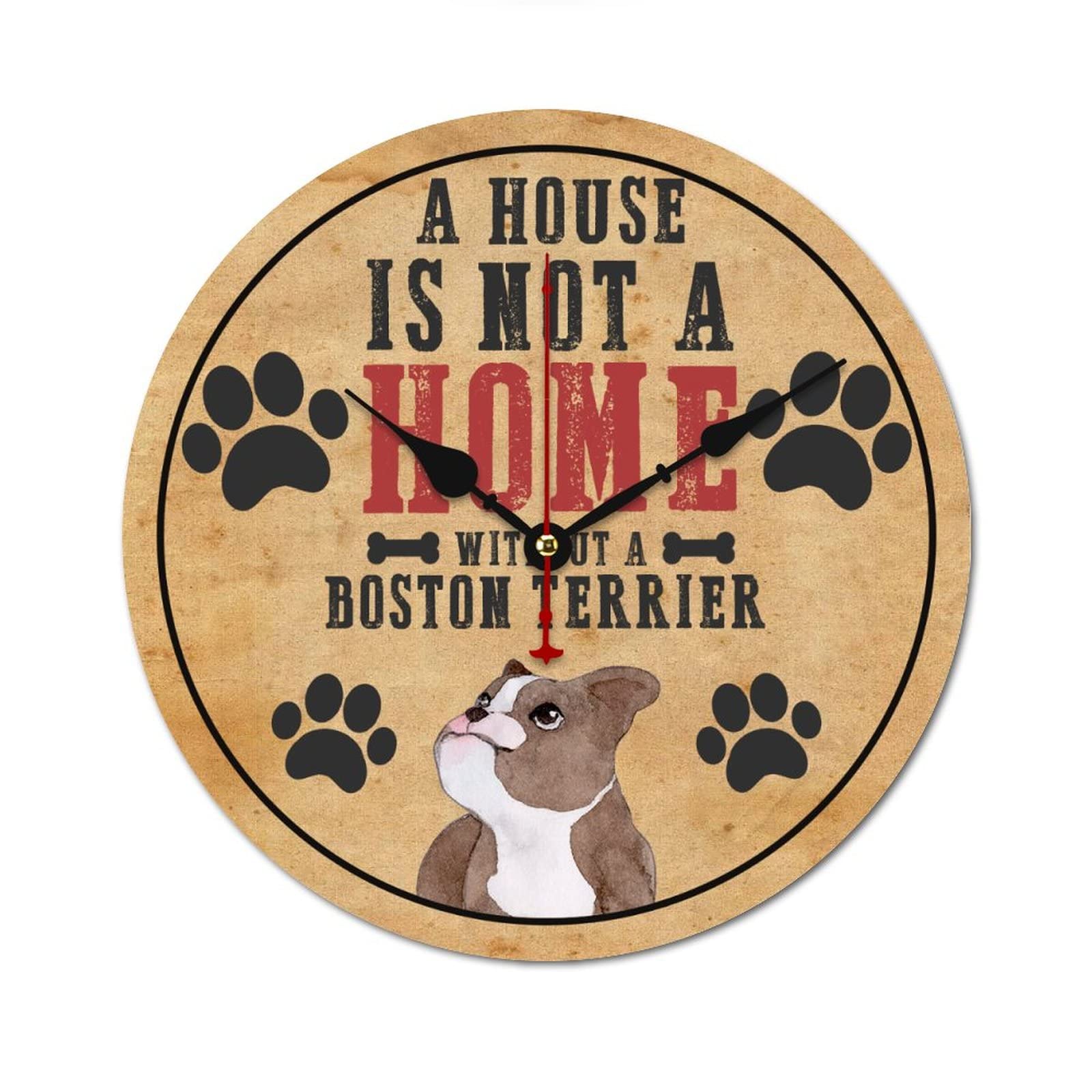 Horloge murale sans tic-tac Boston Terrier muette 38 cm pour chambre
