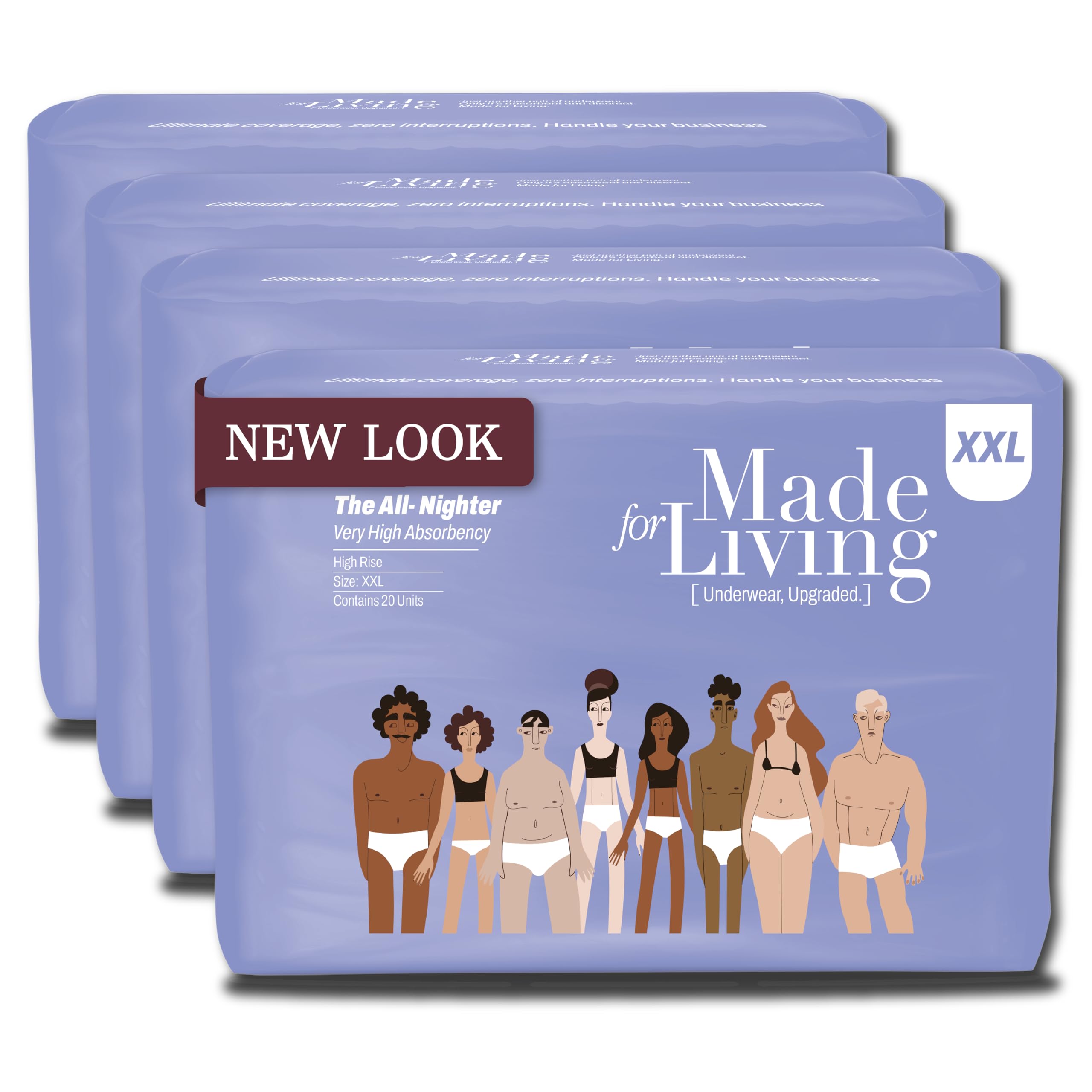 Made for Living The All-Nighter Plus Size Underwear for Women & Men - Dual Absorbent Core, Leak-Free & Odor Protection - Disposable Overnight Adult