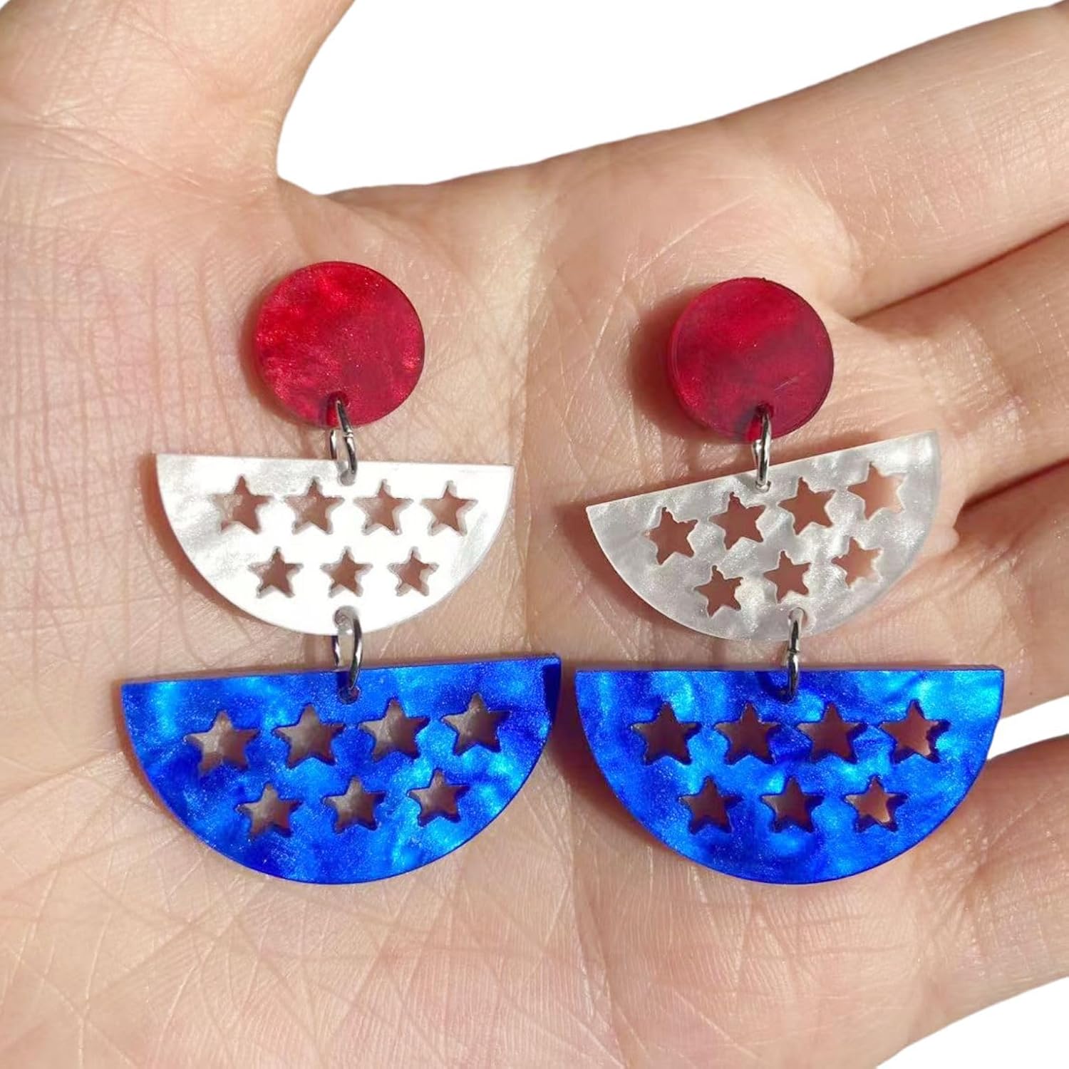 Patriotic Red White Blue American USA Flag Earrings,4th of July Drop Dangle Earring Independence Day Earrings Jewelry for Women (D) - Image 5