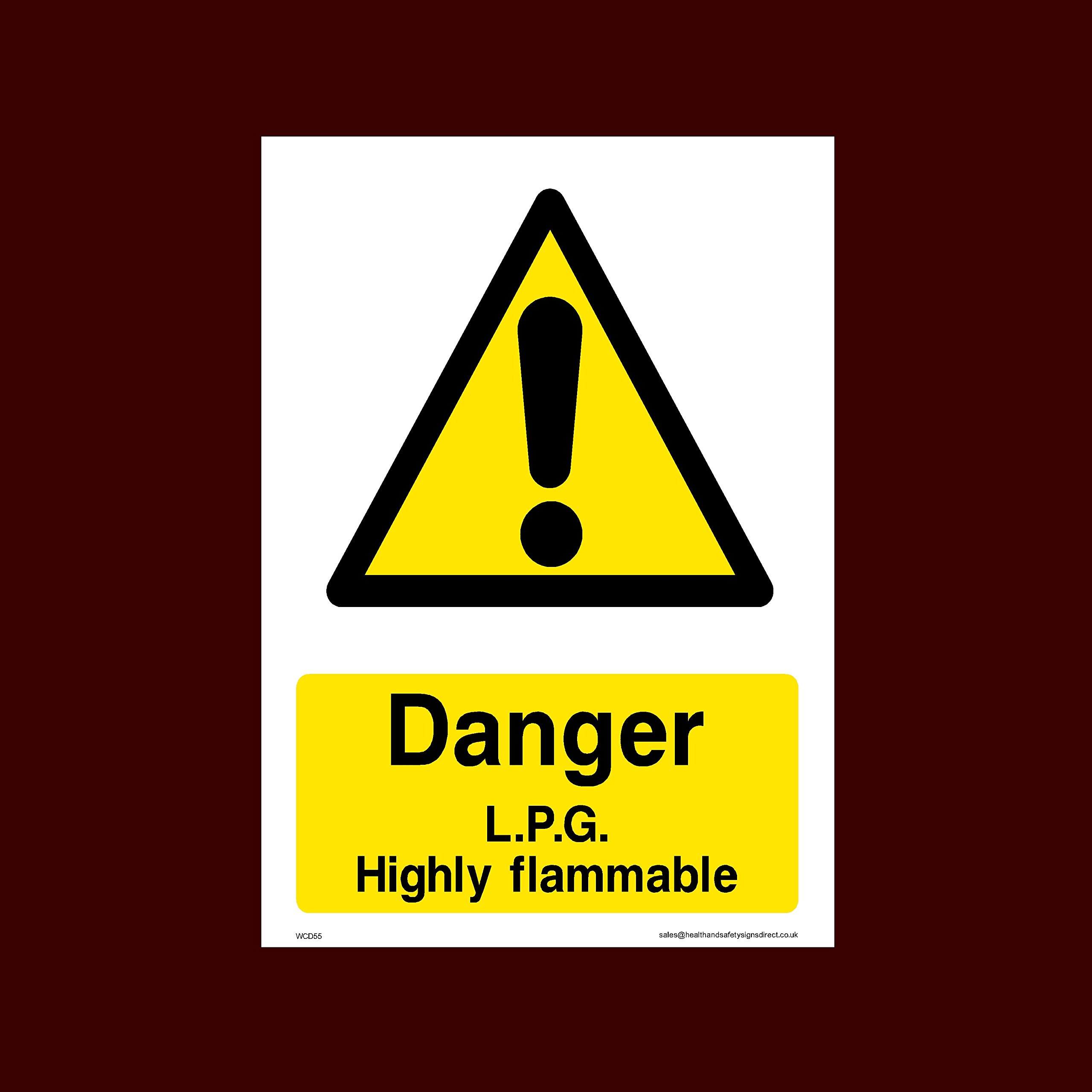 Ussp&S Danger L.p.g Highly Flammable Sticker/Self Adhesive Sign (Wcd55) - Danger, Acid, Corrosive, Hazardous, Chemicals, Harmful, Oxygen, Irritant