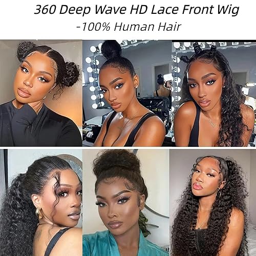 Miniatura 28 de Caijuxing Pelucas de cabello humano ondulado profundo con encaje frontal transparente HD de 13 x 4 de densidad 200, pelucas de cabello humano