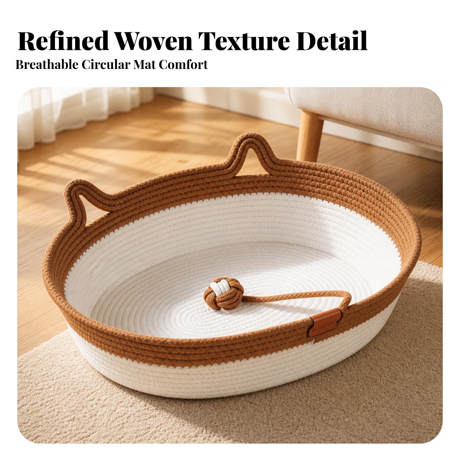 rockible Cuccia Intrecciata per Gatti Moderno, 麻藤席窝-蓝色, 特大号60 45cm | Accogliente, Decorativo, Cuccia a Cesto, per Soggiorno, Cuccioli