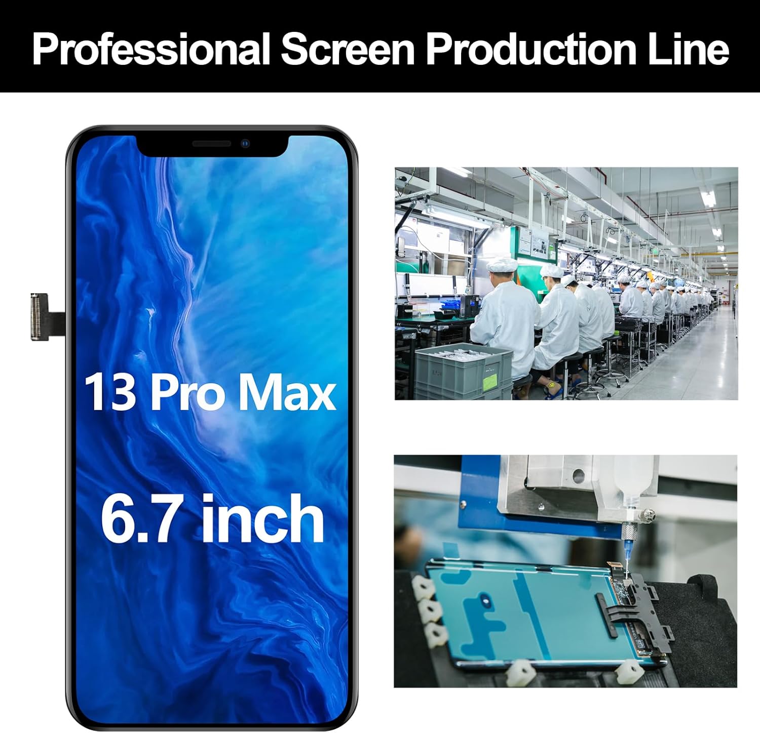for iPhone 13 Pro Max LCD Screen Replacement 6.7 Inch Full HD 3D Touch Screen LCD Display Digitizer (for Model A2484, A2641, A2643, A2644, A2645) with Repair Kits and Screen Protector